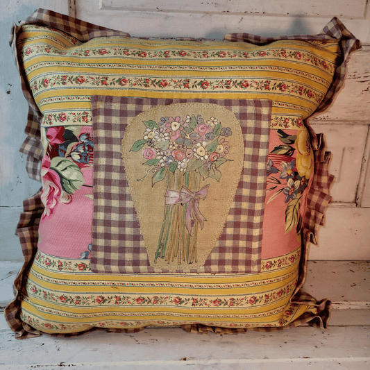 Patchwork Pillow with Hand Painted Center