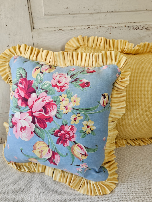 Blue Floral Ruffled Pillows