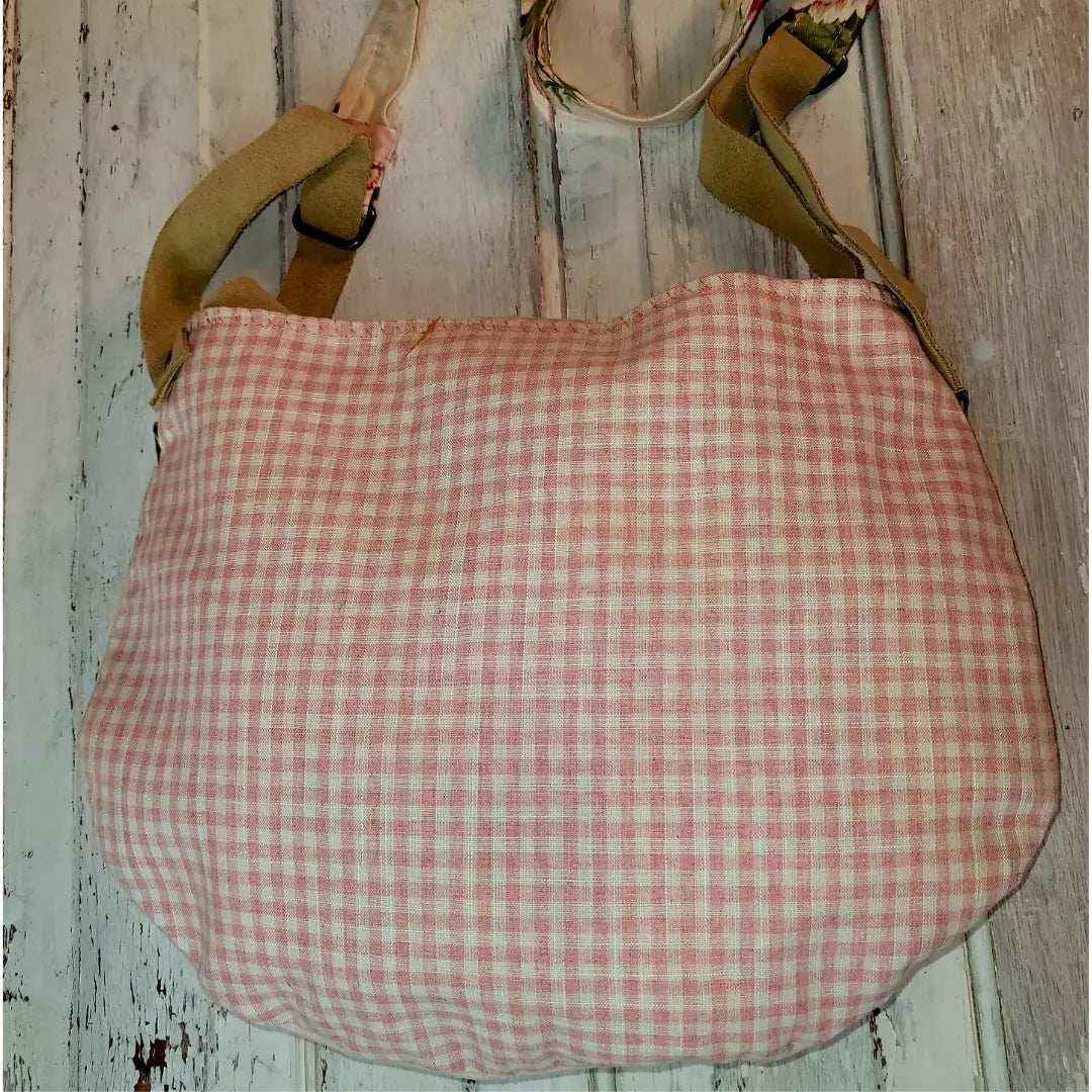 Shabby French Home Pink and Green Check Shoulder Bag