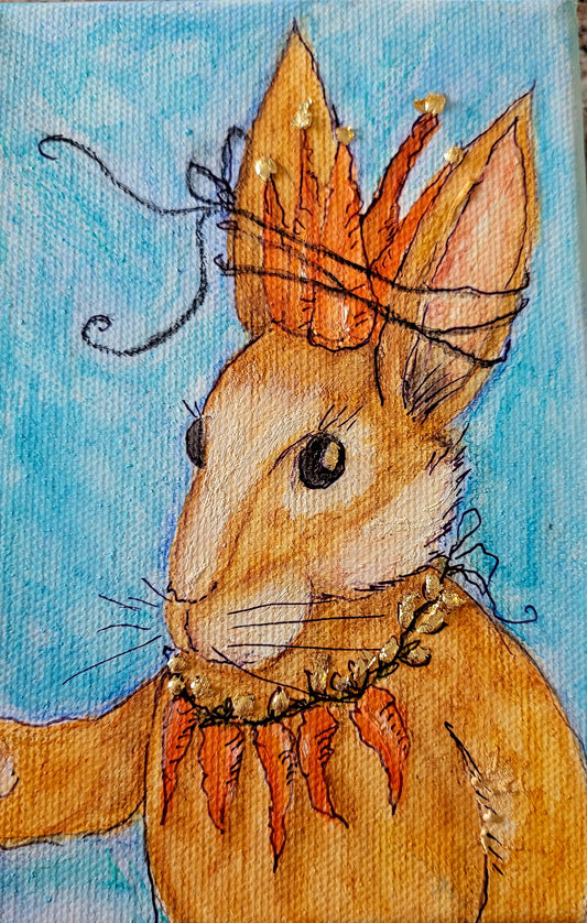 Rabbit with Carrot crown watercolor