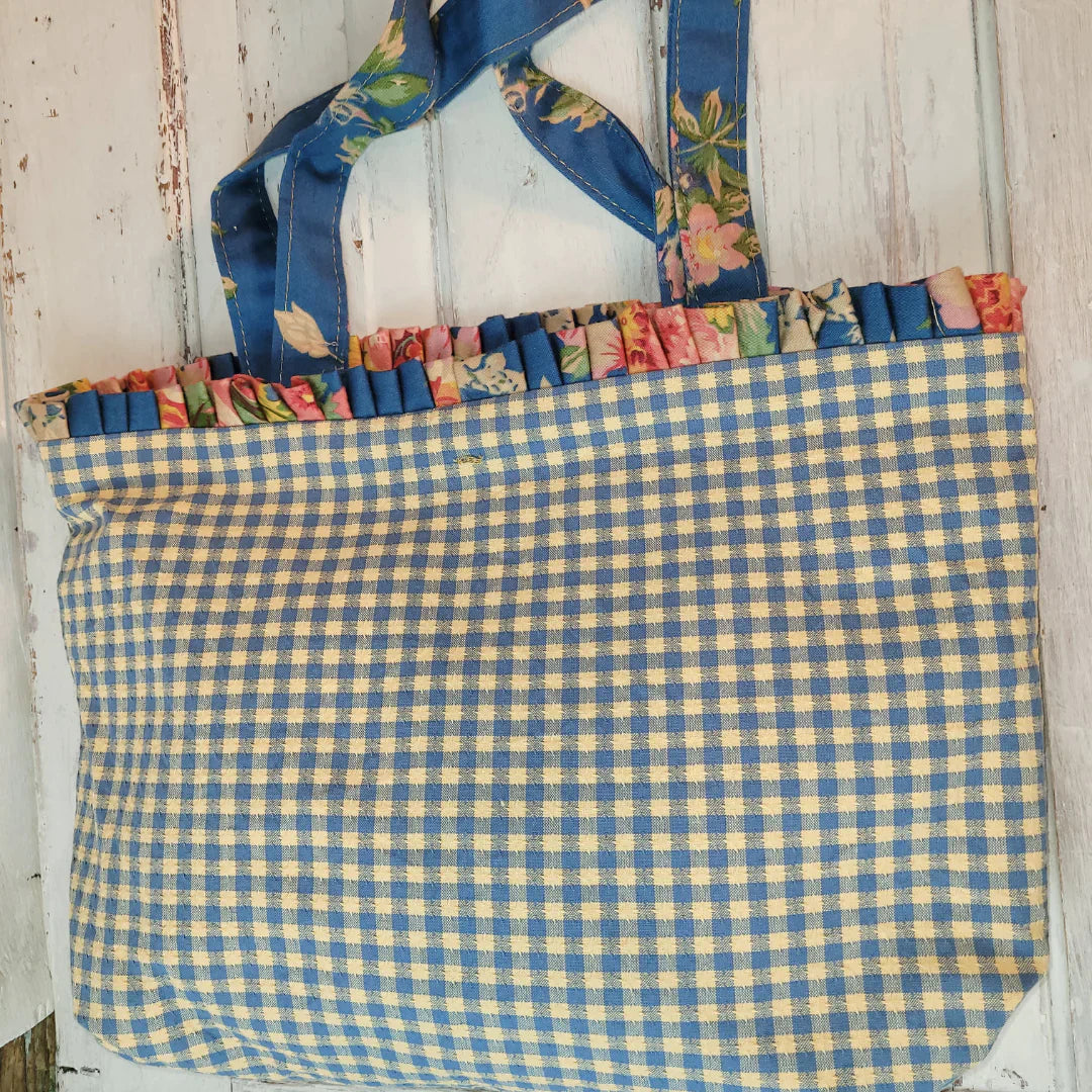 Shabby French Home Blue Check Tote Bag