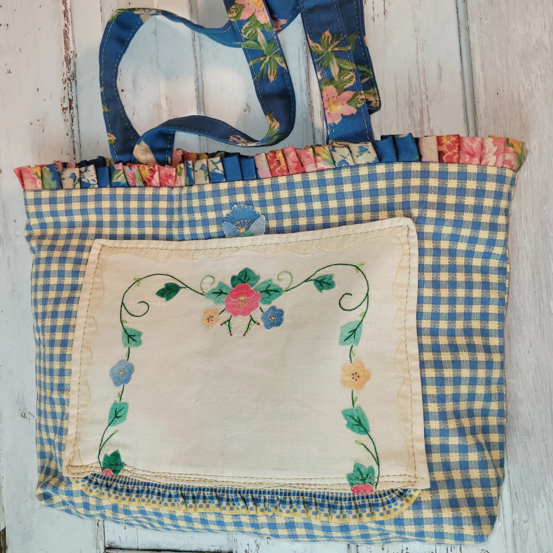 Shabby French Home Blue Check Tote Bag